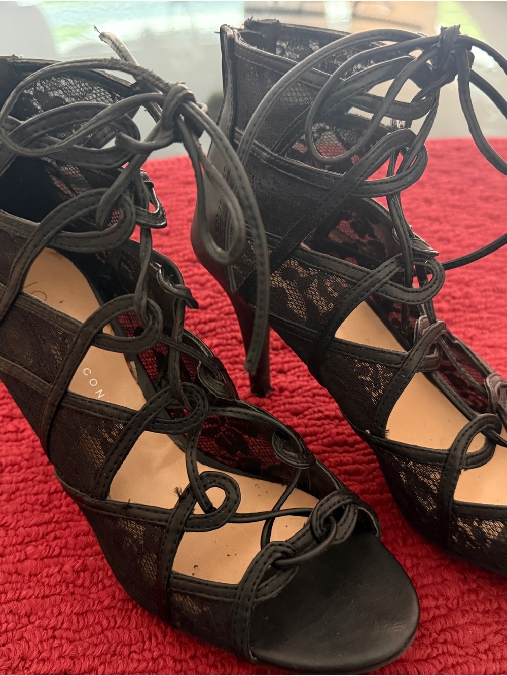 LC Lauren Conrad Black Lace Lace-Up Stiletto Sandals